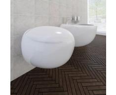 vidaXL Wand-Hänge WC Toilette +Hänge Bidet+ SoftClose Weiß