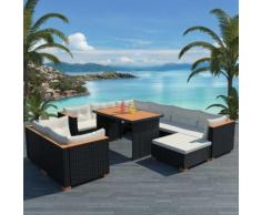 vidaXL 10-tlg. Garten-Lounge-Set mit Auflagen Poly Rattan Schwarz