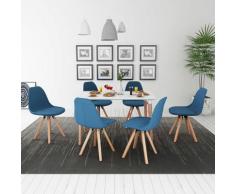 vidaXL 7-teilige Essgruppe Tisch Stühle Weiß und Blau