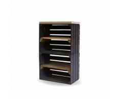Home & Styling Schrank hoch aus Obstkisten schwarz mit einem altem Regalbett lang 2