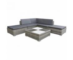 vidaXL 6-tlg. Garten-Lounge-Set mit Auflagen Poly Rattan Grau