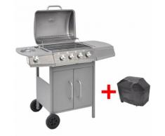 vidaXL Gasgrill 4+1 Brenner Silbern