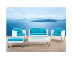Beliani Lounge Set Rattan weiss 5-Sitzer Auflagen türkis CREMA