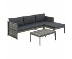 vidaXL 3-tlg. Garten-Lounge-Set mit Auflagen Poly Rattan Grau