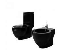 vidaXL Stand-Toilette/WC WC Sitz+Stand-Bidet Bodenstehend schwarz