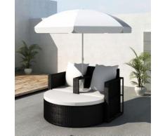 vidaXL Gartenbett mit Sonnenschirm Schwarz Poly Rattan
