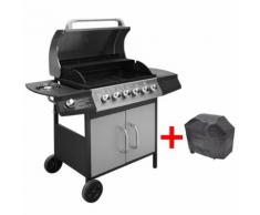 vidaXL Gasgrill 6+1 Brenner Schwarz und Silbern
