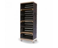 Home & Styling Schrank hoch aus Obstkisten schwarz mit einem altem Regalbett lang