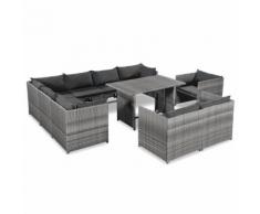 vidaXL 10-tlg. Garten-Lounge-Set mit Auflagen Poly Rattan Grau