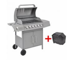vidaXL Gasgrill aus Edelstahl 6+1 Brenner Silbern