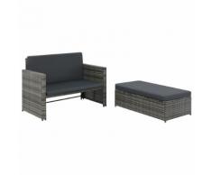 vidaXL 2-tlg. Garten-Lounge-Set mit Auflagen Poly Rattan Grau