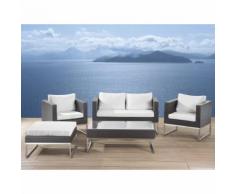 Beliani Lounge Set Rattan braun 5-Sitzer Auflagen weiss CREMA