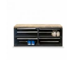 Home & Styling Schuhschrank aus Obstkisten schwarz mit schwarzen Regalbrett lang
