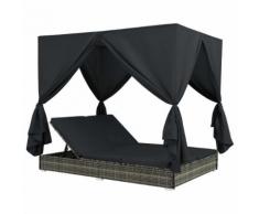 vidaXL Outdoor-Lounge-Bett mit Vorhängen Poly Rattan Grau