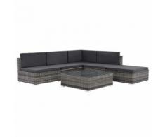 vidaXL 6-tlg. Garten-Lounge-Set mit Auflagen Poly Rattan Grau