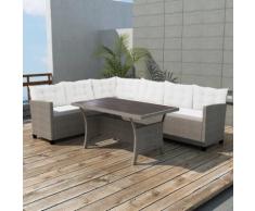 vidaXL 3-tlg. Garten-Lounge-Set mit Auflagen Poly Rattan Grau