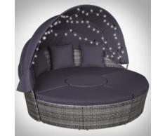 vidaXL Garten-Lounge-Set 4-tlg. mit Polstern & LEDs Poly Rattan Grau