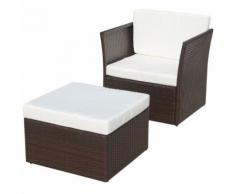 vidaXL Gartensessel mit Fußhocker Poly Rattan Braun