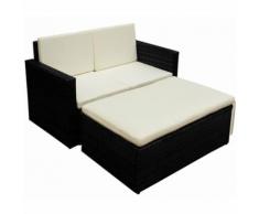 vidaXL 2-tlg. Garten-Lounge-Set mit Auflagen Poly Rattan Schwarz