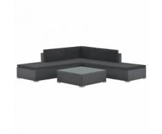 vidaXL 6-tlg. Garten-Lounge-Set mit Auflagen Poly Rattan Schwarz