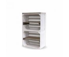 Home & Styling Schrank hoch aus Obstkisten weiß mit einem altem Regalbett lang 2