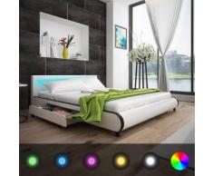 vidaXL Bett mit 2 Schubladen Kopfende LED 180 cm Kunstleder Weiß