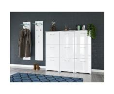 Garderobe Set 077 Angoon 3 tlg Schuhschrank 9 Klappen 36 Paar Weiss-Weiss Hgl