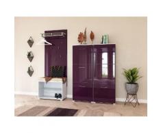 Garderobe Set 103 Kendal 3 tlg Schuhbank 6 Klappen 30 Paar Weiss-Brombeer