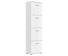 Schuhschrank Emotion 4 Klappen 16 Paar 52x187 cm Weiss-Weiss Hgl