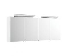 Spiegelschrank 180cm mit Acryl-Lampe und Glasböden Weiss hochglanz