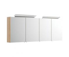 Spiegelschrank 180cm mit Acryl-Lampe und Glasböden Eiche hell