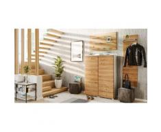 Garderobe Set 069 Omodos 3 tlg Schuhschrank 3 Klappen 20 Paar Weiss-Eiche