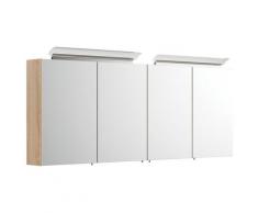 Spiegelschrank 160cm mit Acryl-Lampe und Glasböden Eiche hell