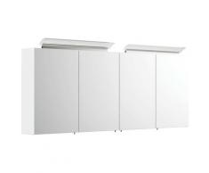 Spiegelschrank 160cm mit Acryl-Lampe und Glasböden Weiss hochglanz