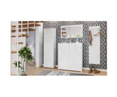 Garderobe Set 011 Oakland 4 tlg Schuhschrank 4 Klappen 24 Paar Weiss-Weiss Hgl