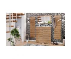 Garderobe Set 016 Lakeland 4 tlg Schuhschrank 4 Klappen 16 Paar Weiss-Eiche