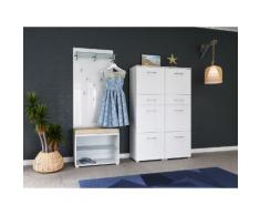 Garderobe Set 042 Amiens 3 tlg Schuhbank 6 Klappen 30 Paar Weiss-Weiss Hgl