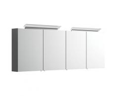 Spiegelschrank 180cm mit Acryl-Lampe und Glasböden Schwarz seidenglanz