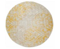 Paco Home Teppich Artigo 415, rund, 4 mm Höhe, Ornamente, Vintage Design, In- und Outdoor geeignet, Wohnzimmer gelb Schlafzimmerteppiche Teppiche nach Räumen