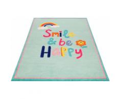 SMART KIDS Kinderteppich Happy me, rechteckig, 9 mm Höhe, Regenbogen Blume, Konturenschnitt blau Kinder Kinderzimmerteppiche Teppiche nach Räumen