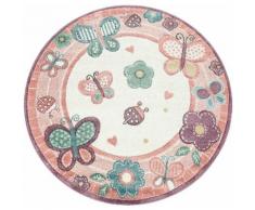 Paco Home Kinderteppich Volta 317, rund, 18 mm Höhe, niedliches Kinder Design in Pastell Farben, Kinderzimmer rosa Kinderteppiche mit Motiv Teppiche