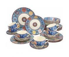 CreaTable Kombiservice "SUMAYA BLUE" (30-tlg) Steingut, blau, blau-rot-orange