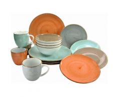 CreaTable Kombiservice "VINTAGE NATURE" (16-tlg) Porzellan, orange, terrakotta-grau-aquablau-schlamm