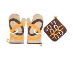 bugatti Topfhandschuhe "Ellipse" (Set 3-tlg bestehend aus 2x Ofenhandschuh 1x Topflappen), braun, braun-natur-orange-weiß