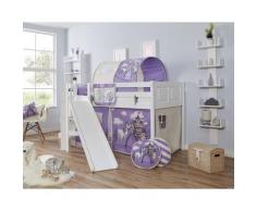 Ticaa Hochbett Ekki, weiß, Bettgestell: Buche weiß lackiert, Textilset: Prinzessin lila