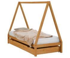 Lüttenhütt Hausbett Alpi, aus massivem Kiefernholz, in einer Tipizelt-Optik, inklusive Lattenrost, Bettschubkasten mit zusätzlicher Liegefläche und 90x200 cm beige Kinder Kinderbetten Kindermöbel Kinder- Jugendzimmer