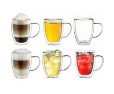 Creano Thermoglas, (Set, 6 tlg., 6er-Set), mit Henkel, 400 ml, 6-teilig farblos Doppelwandige Gläser Glaswaren Haushaltswaren Thermoglas