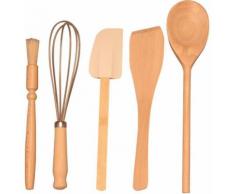 scanwood Koch-Set, 5-teilig, Buchenholz (Löffel, Pfannenwender, Schaber, Schneebesen, Backpinsel), braun, Neutral, holzfarben