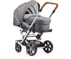 Gesslein Kombi-Kinderwagen F6 Air+, eloxiert/cognac mit Tragetasche C2 Compact, grau meliert/Karo eisblau, Made in Germany; Kinderwagen Baby Ab Geburt Altersempfehlung