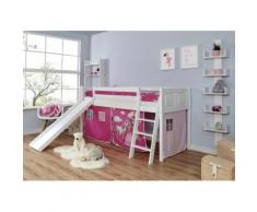 Ticaa Hochbett Ekki, weiß, Bettgestell: Buche weiß lackiert, Textilset: Prinzessin pink